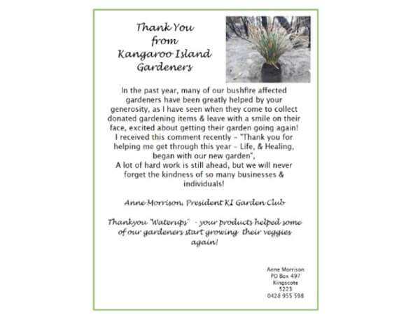 WaterUps helps in Kangaroo Island bush fire recovery