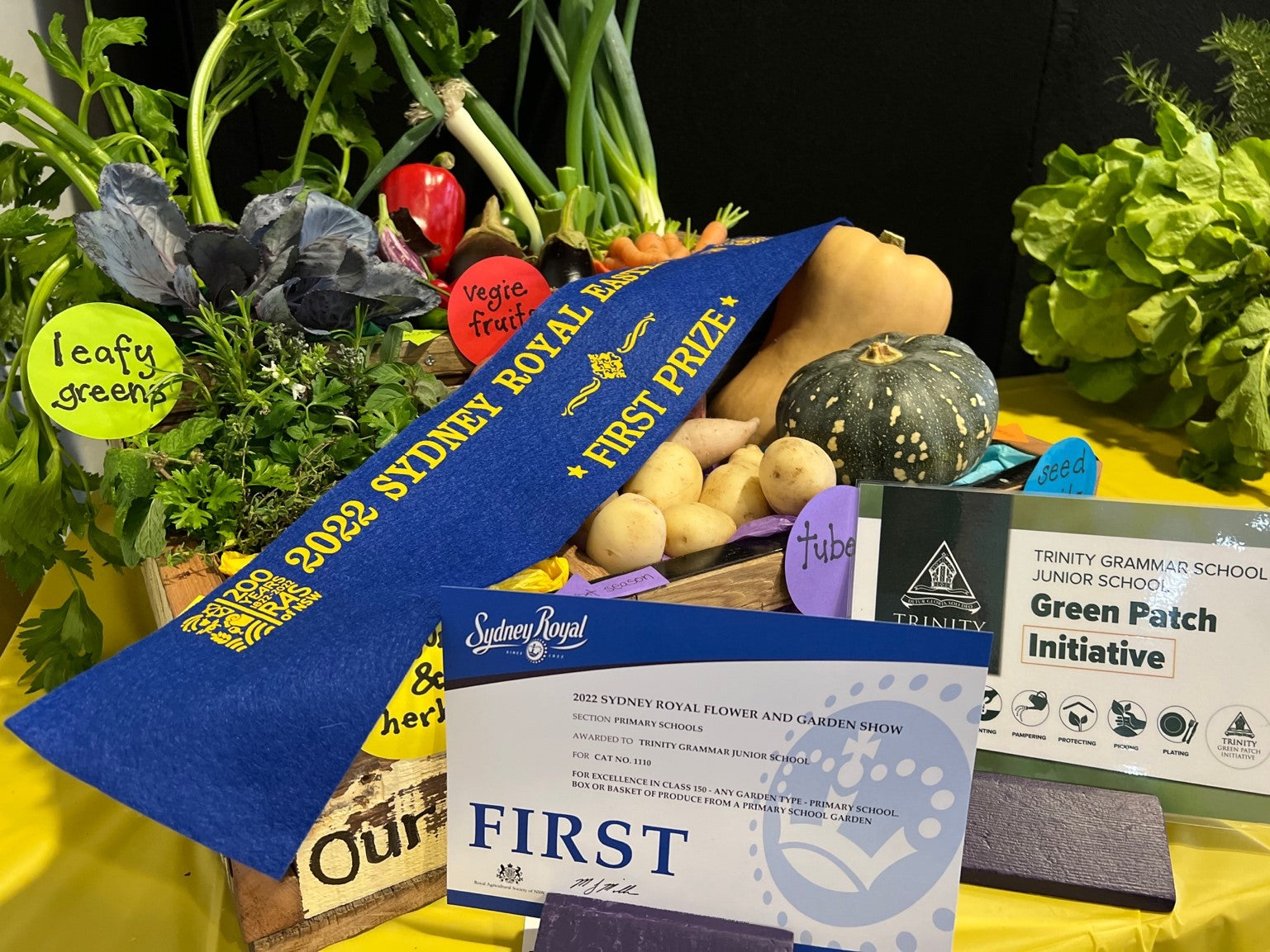 Trinity Grammar School Sydney Royal Easter Show First Prize for vegetables